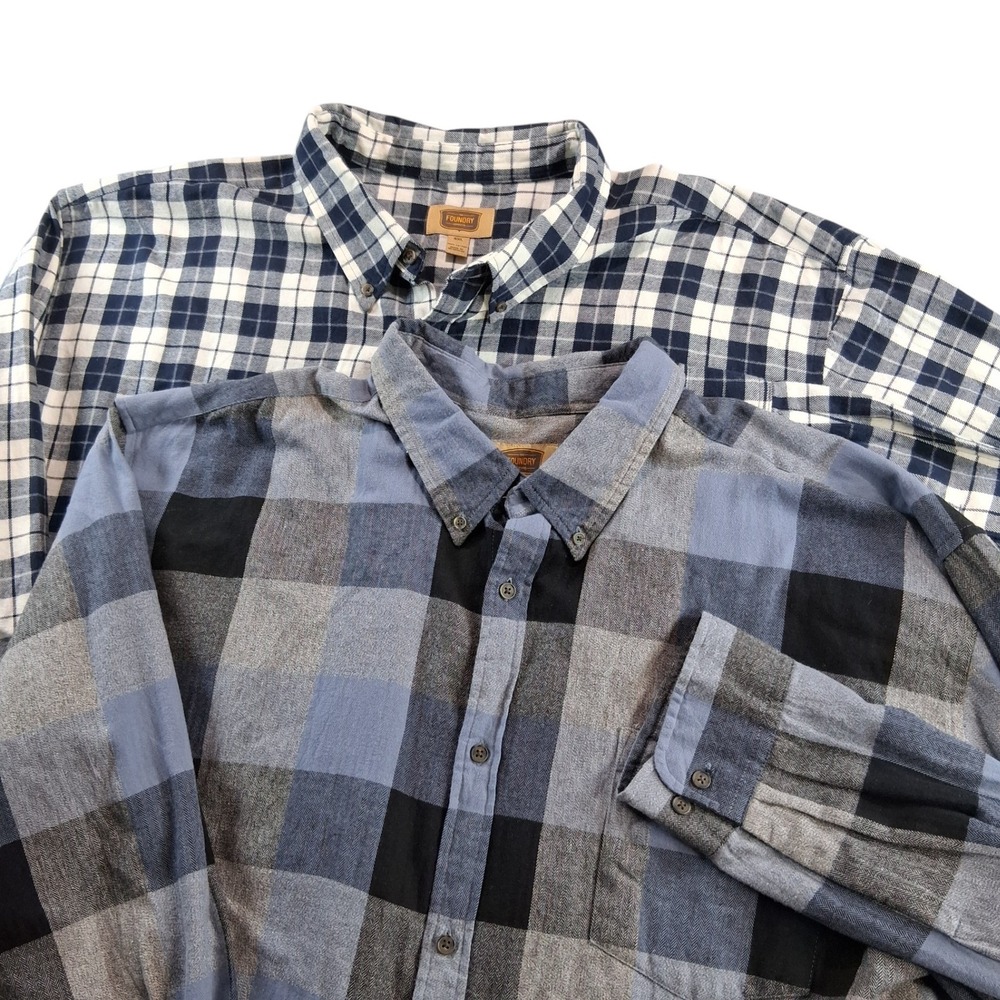 The Foundry Supply Plaid Button Down Shirts Mens 4XL Blue Grey Lotβ of 2 Cotton